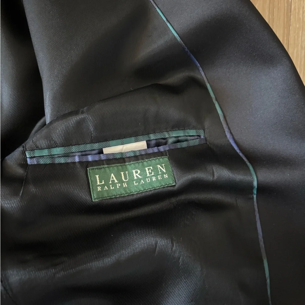 VTG Men's Lauren Ralph Lauren Blazer Black Super 120s Wool Satin 2 Button 44R
